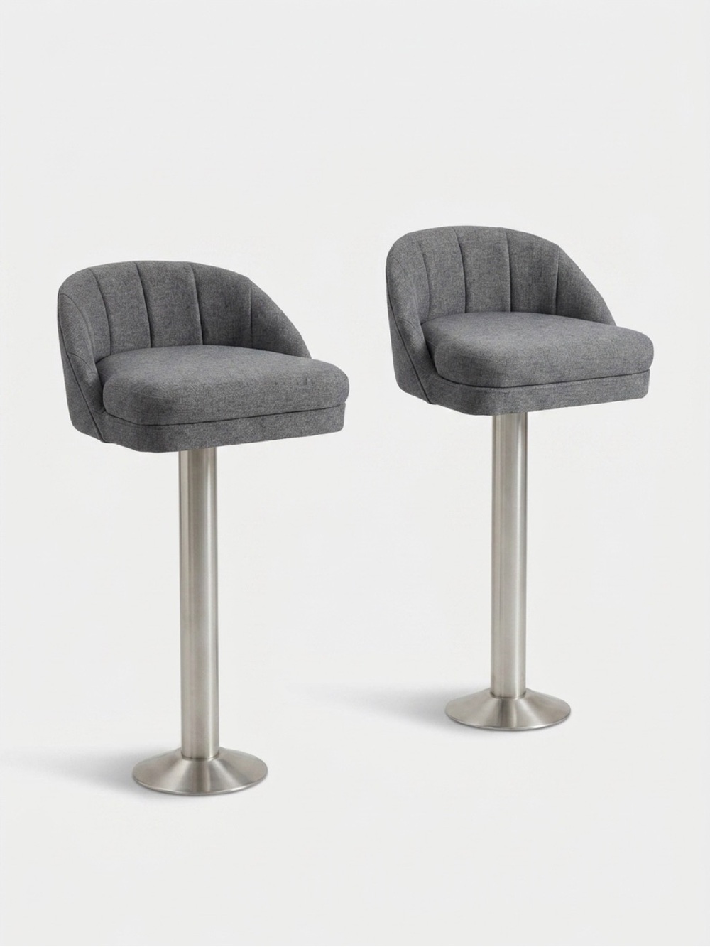 Gray Upholstered Swivel Bar Stools - Modern Counter Seating